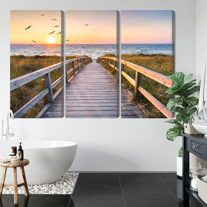 Multi-panel canvas wall art pier at sea at sunset - Image 5