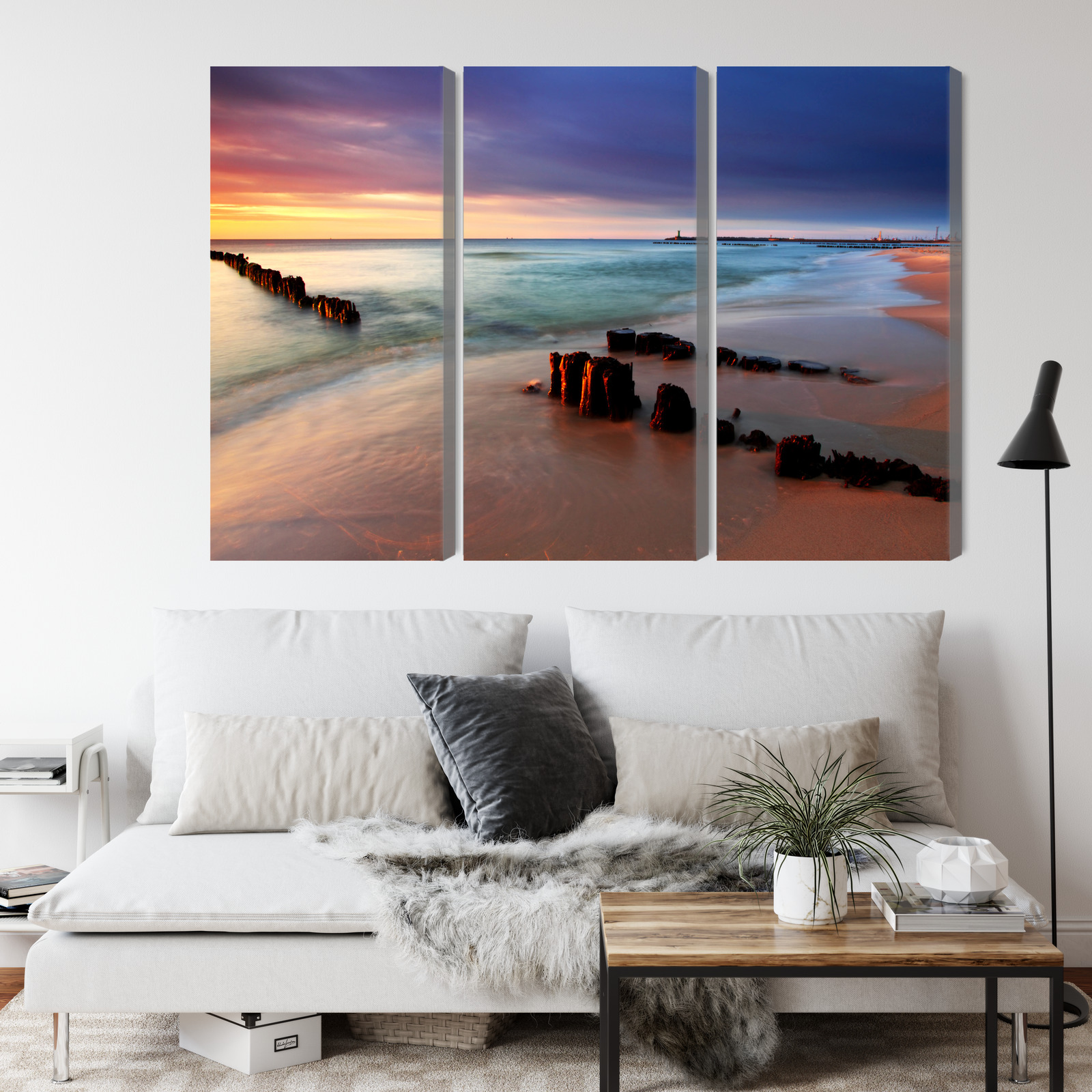 Multi-panel canvas print Baltic Sea at dusk on the beach - Image 3