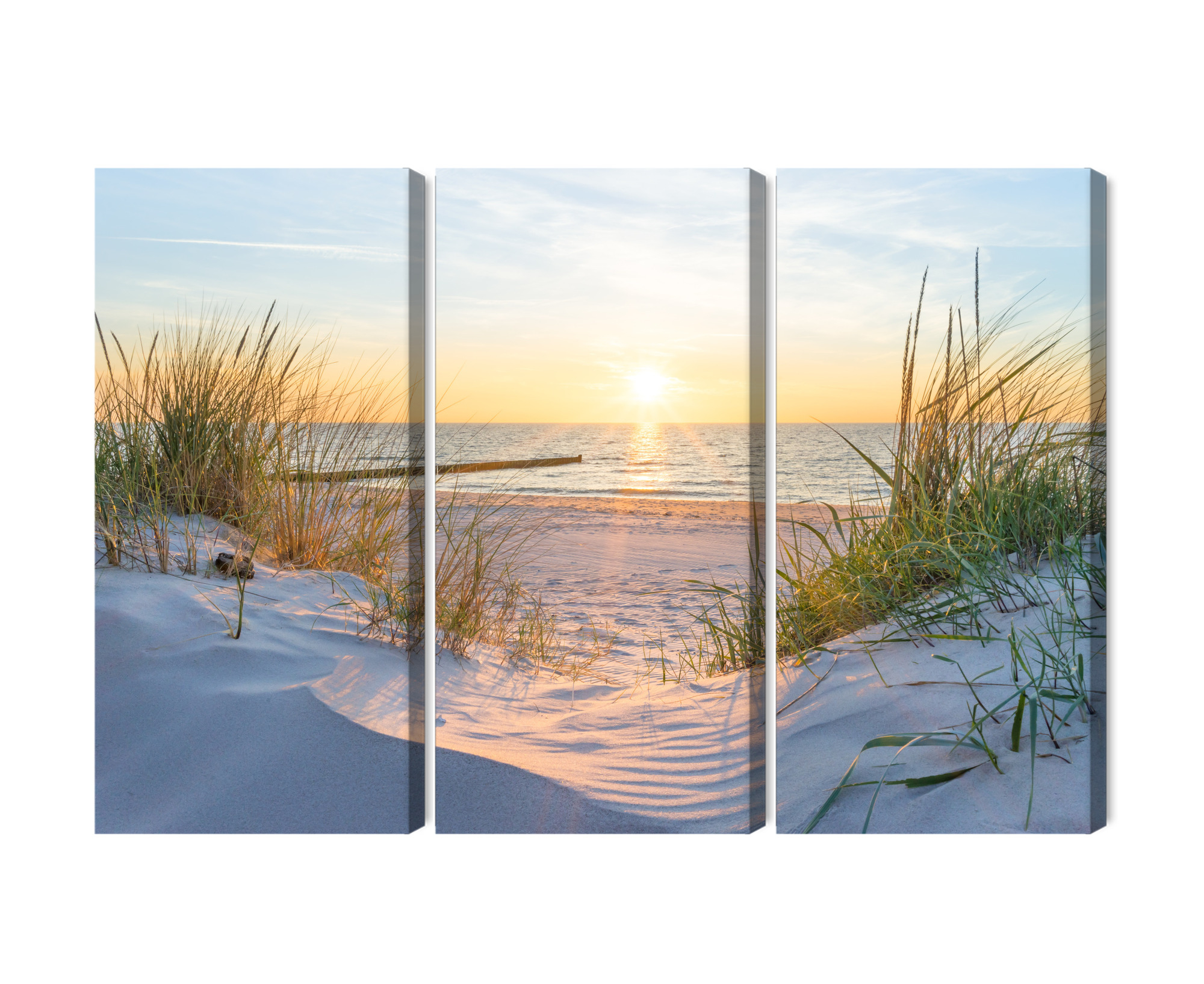 Triptych Sunset over the Baltic Sea, canvas print