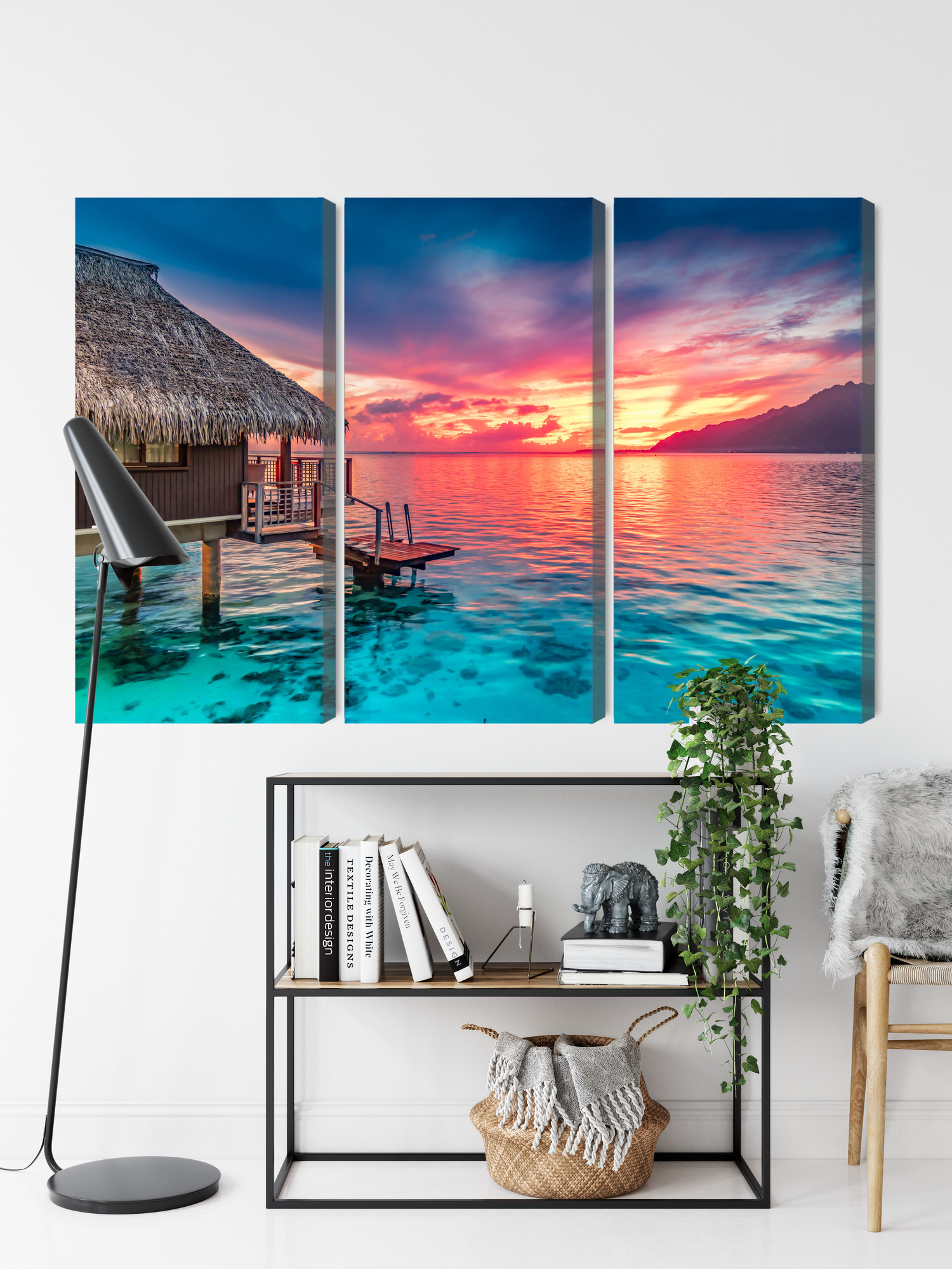Multi-panel canvas print Tropical sunset over a lagoon - Image 8