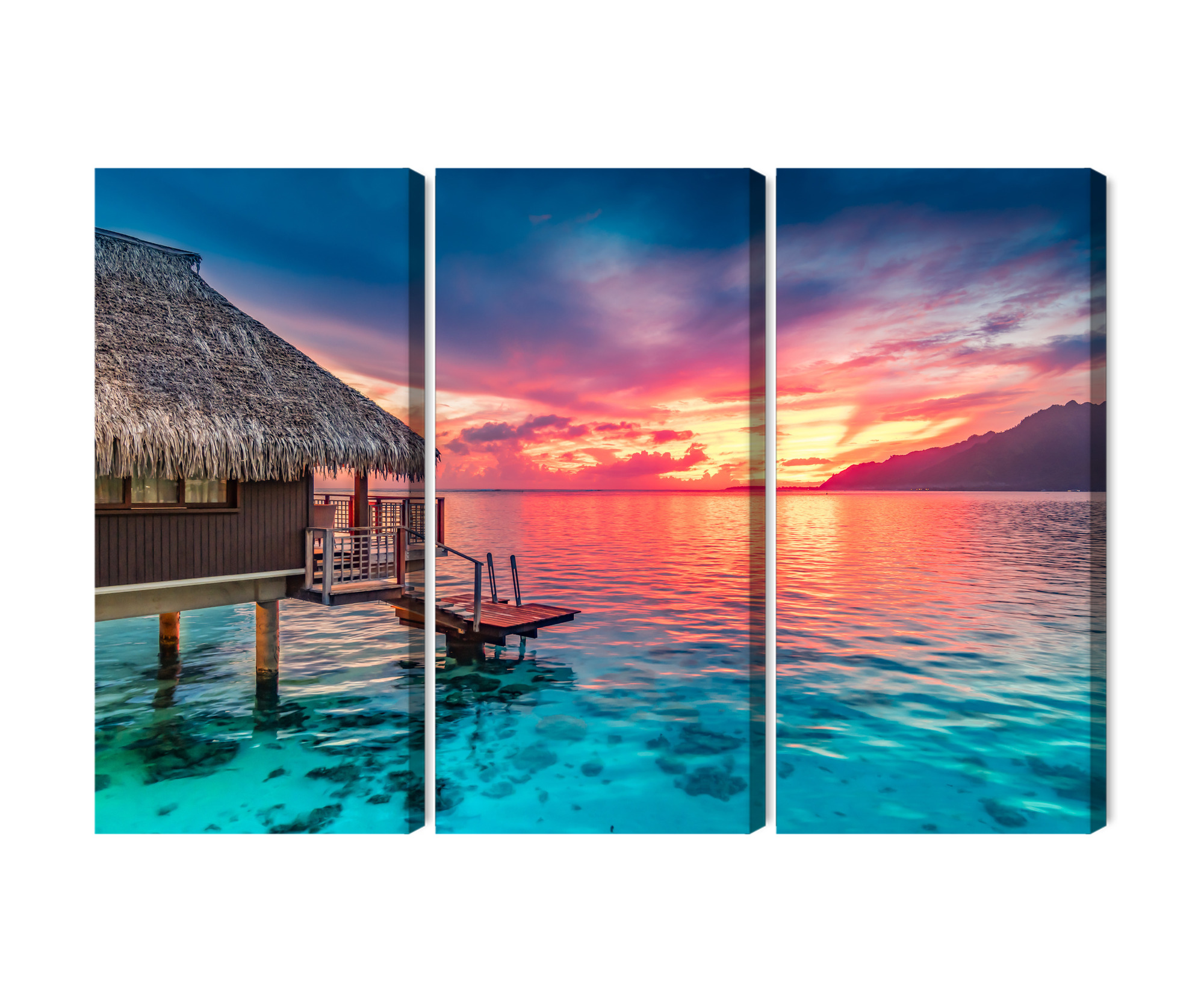 Multi-panel canvas print Tropical sunset over a lagoon