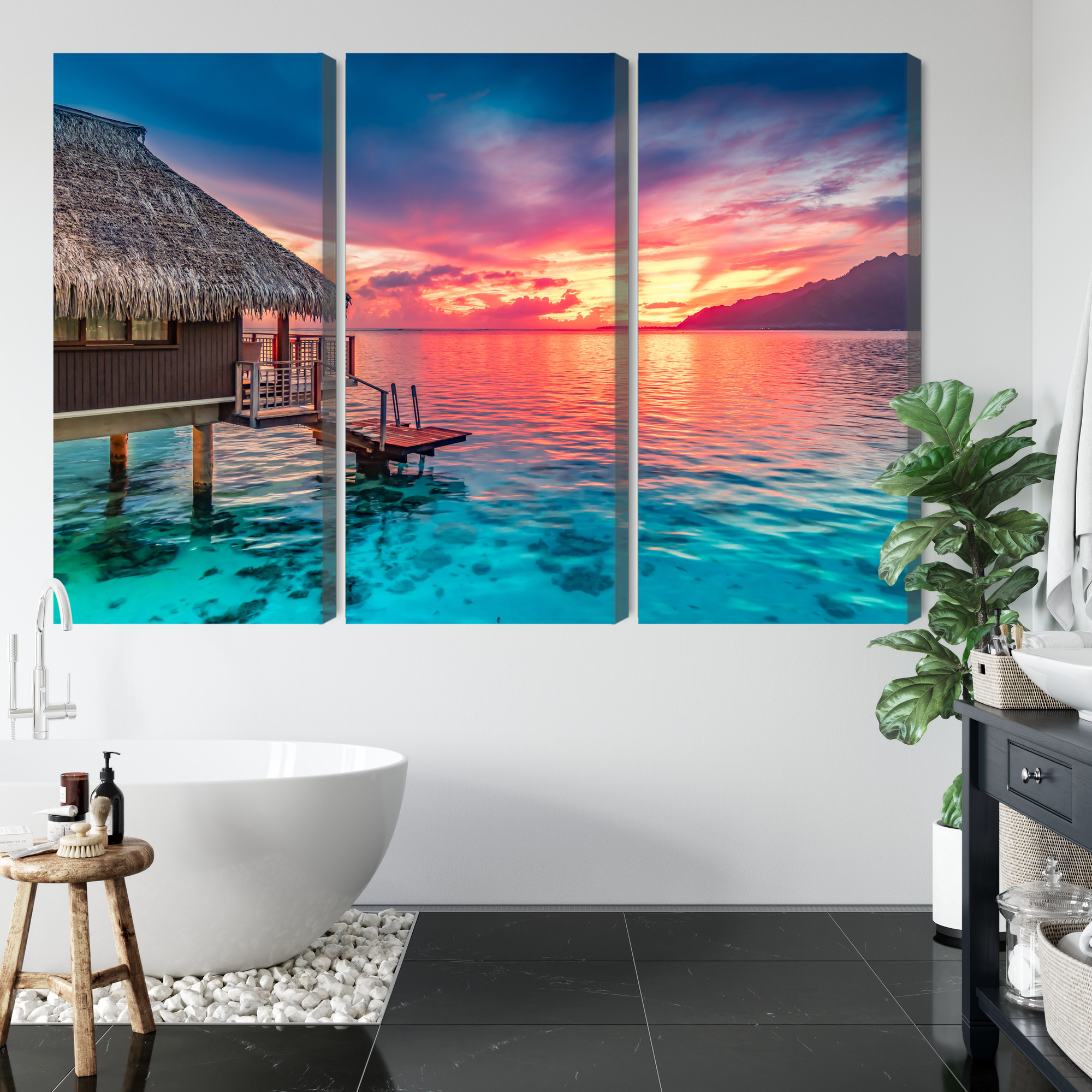 Multi-panel canvas print Tropical sunset over a lagoon - Image 4