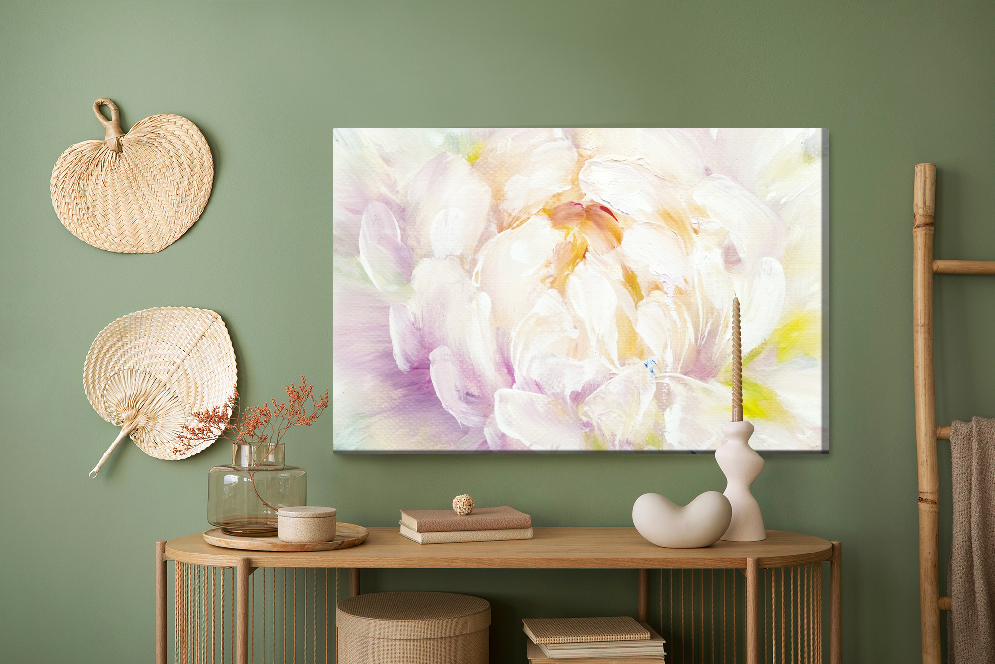 Leinwandbild Pastellfarbene weiße Pfingstrose – Bild 5