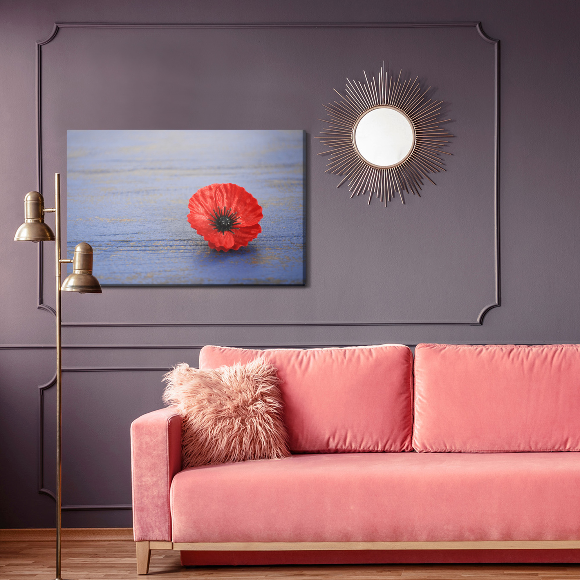 Leinwandbild Roter Mohn auf blauem Hintergrund – Bild 4