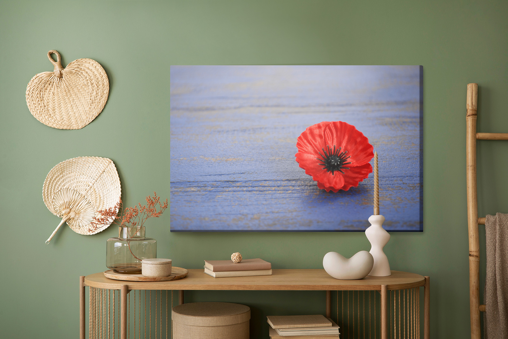 Leinwandbild Roter Mohn auf blauem Hintergrund – Bild 5