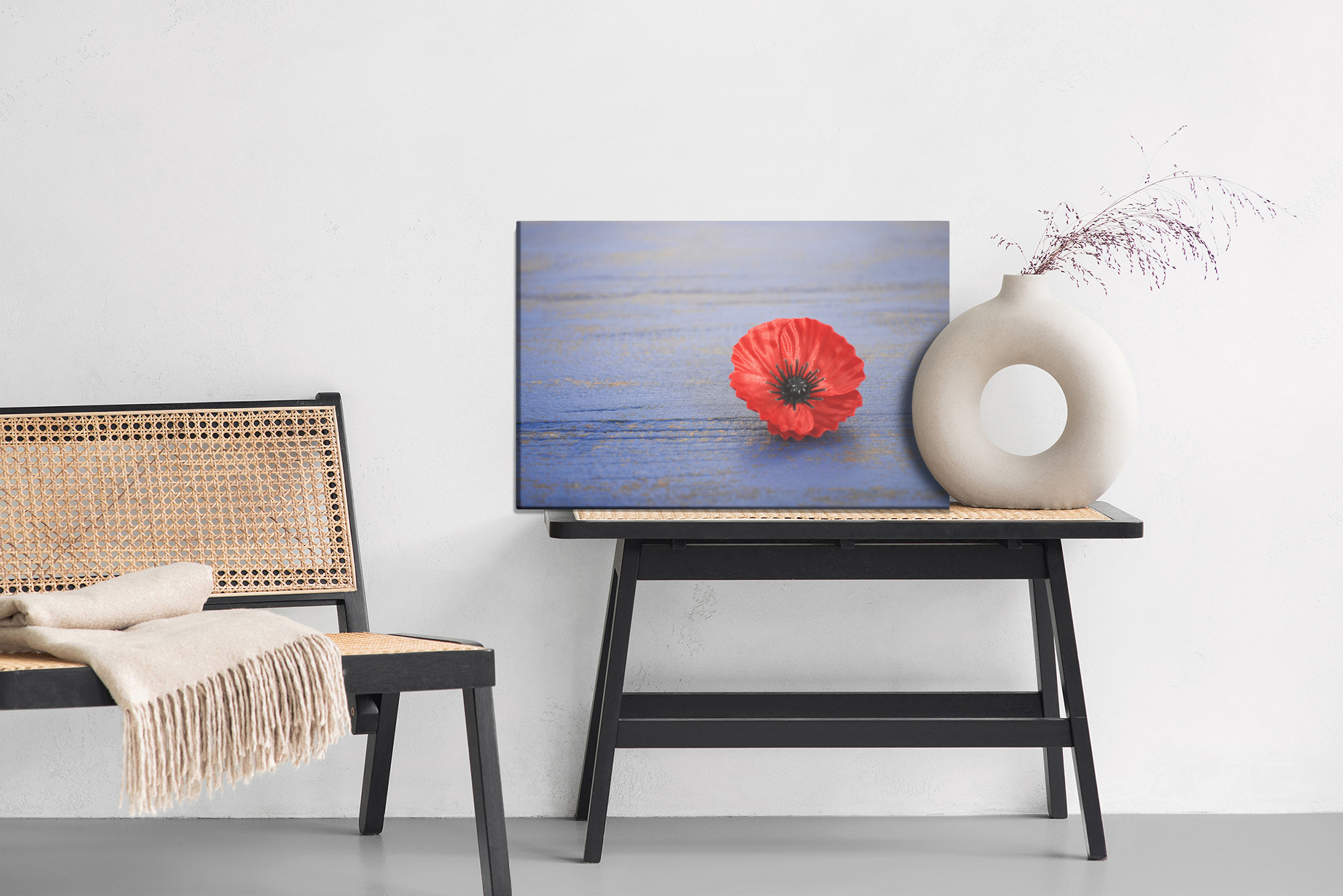 Leinwandbild Roter Mohn auf blauem Hintergrund – Bild 6