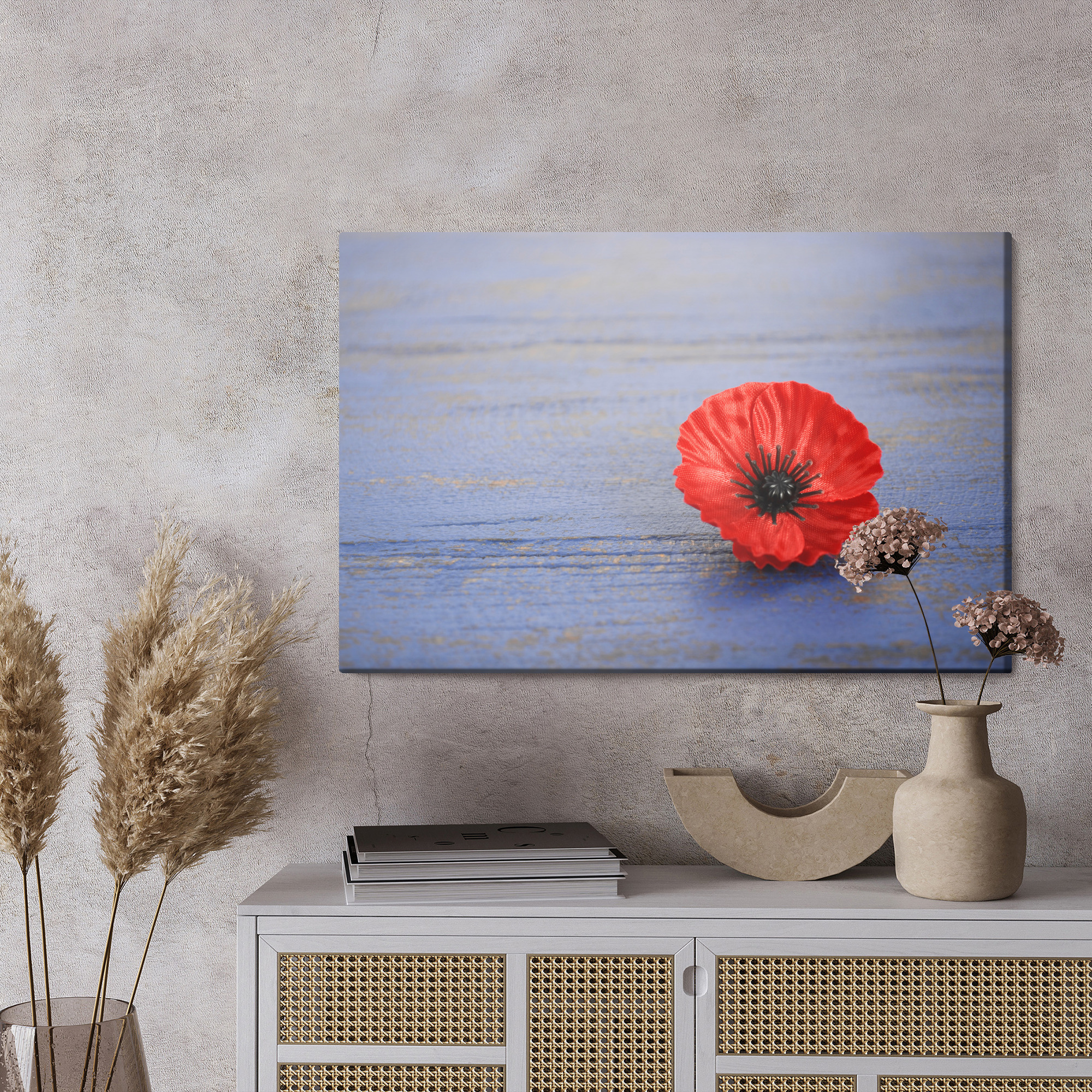 Leinwandbild Roter Mohn auf blauem Hintergrund – Bild 3