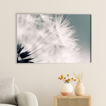 Delicate Dandelion in White and Grey. Canvas Print