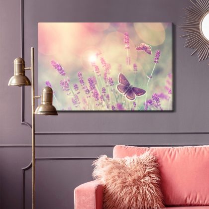 Canvas Print Butterflies Among Blooming Lavender