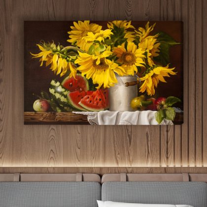 Sunflowers and Watermelon Still Life. Canvas Print