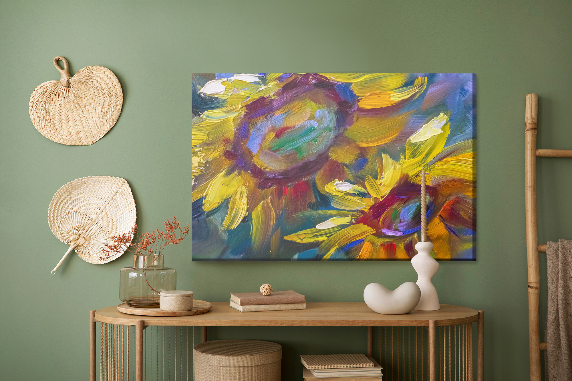 Sunflowers in Painterly Colours. Canvas Print - Image 8