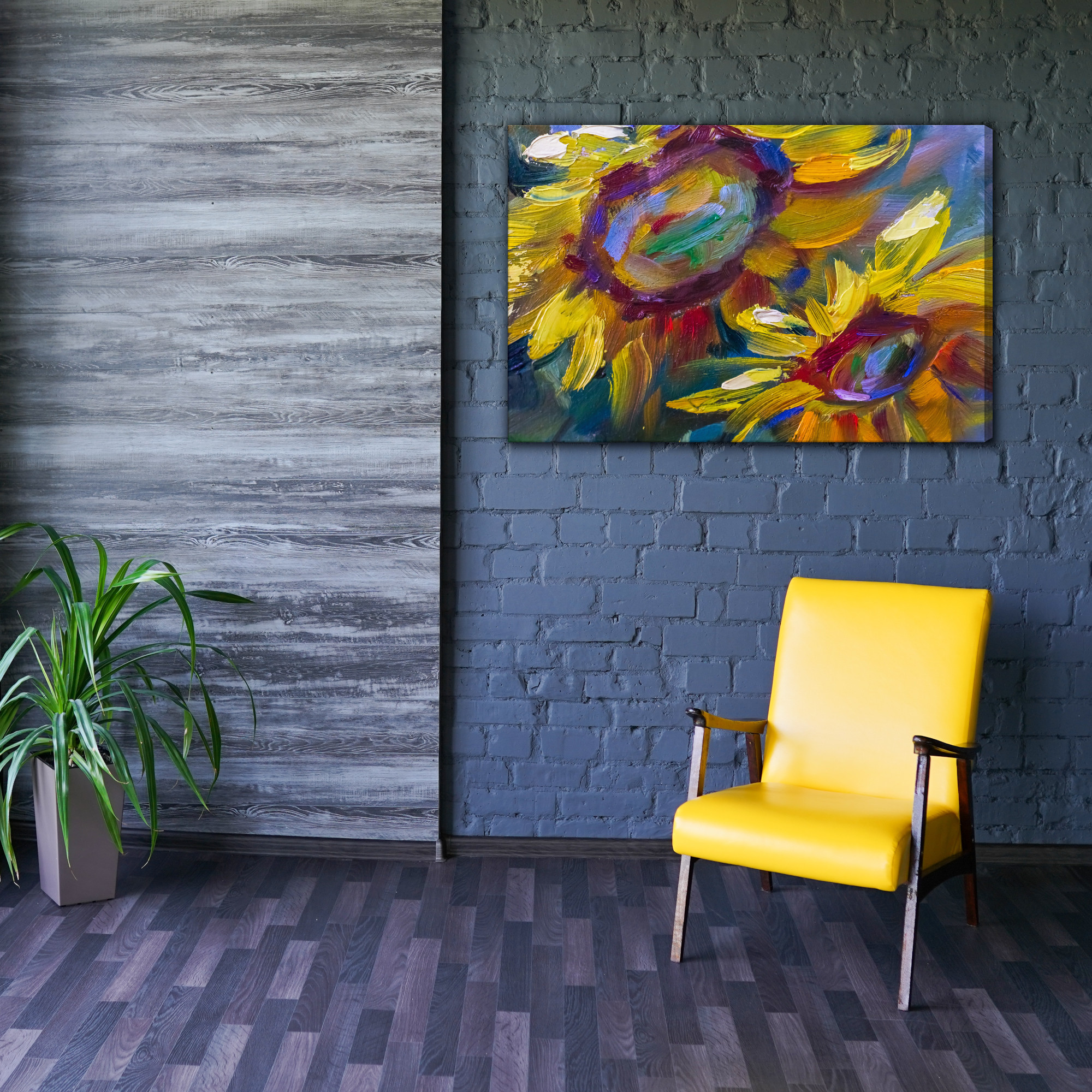 Sunflowers in Painterly Colours. Canvas Print - Image 5