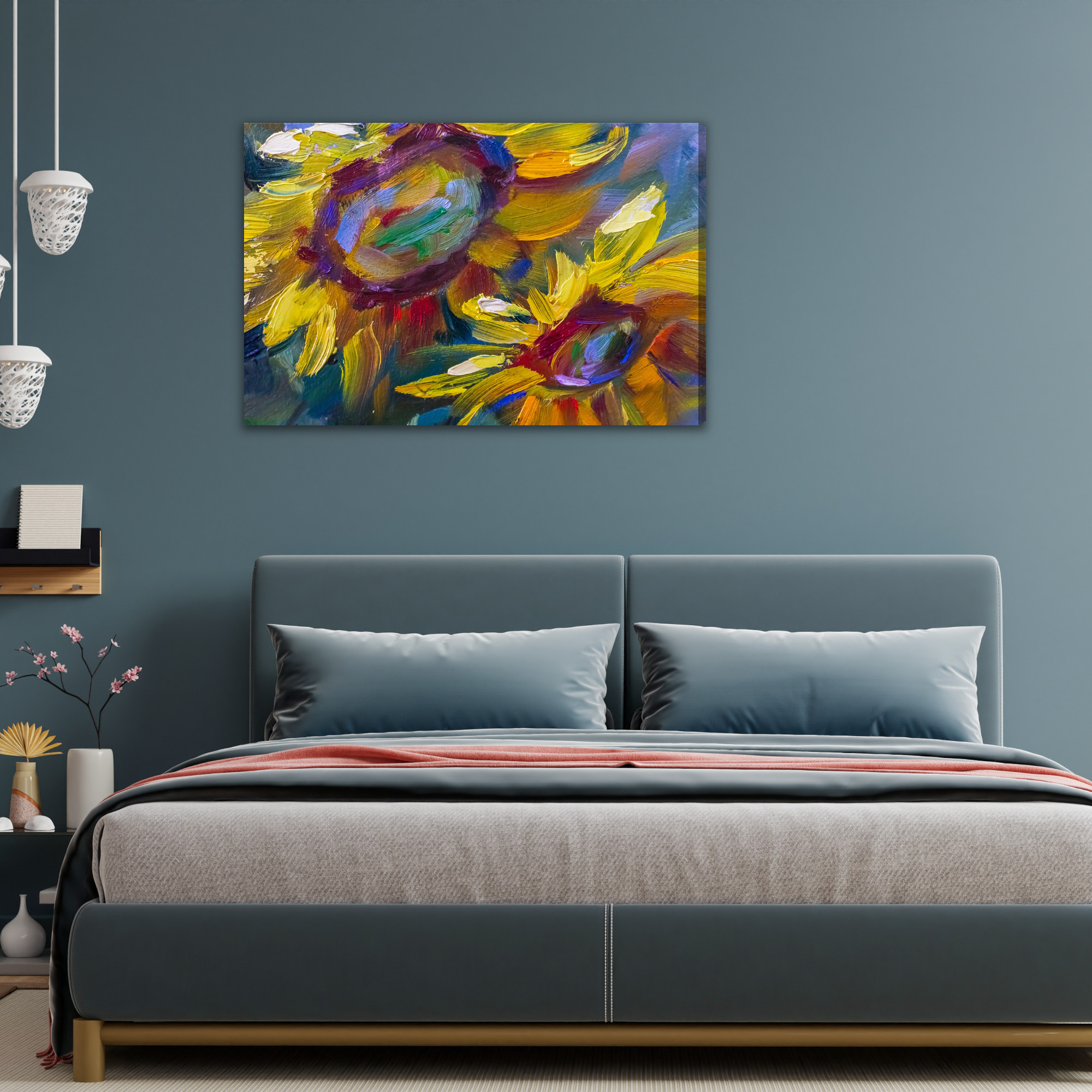 Sunflowers in Painterly Colours. Canvas Print - Image 3
