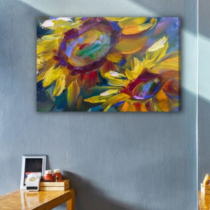 Sunflowers in Painterly Colours. Canvas Print