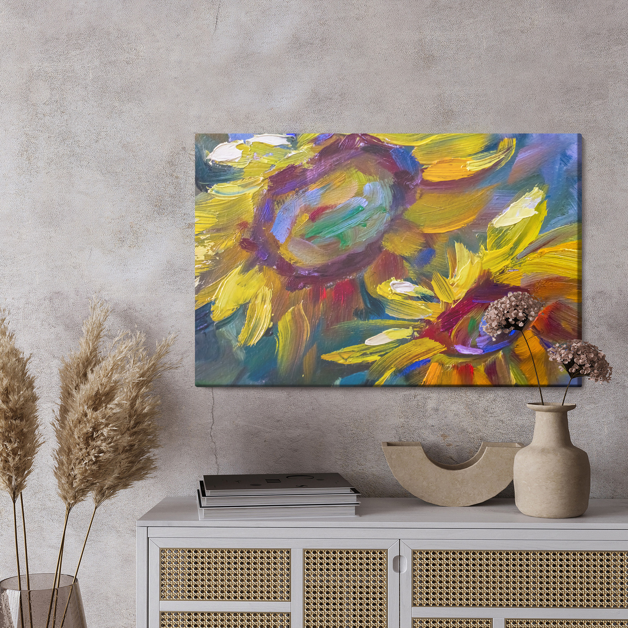 Sunflowers in Painterly Colours. Canvas Print - Image 6