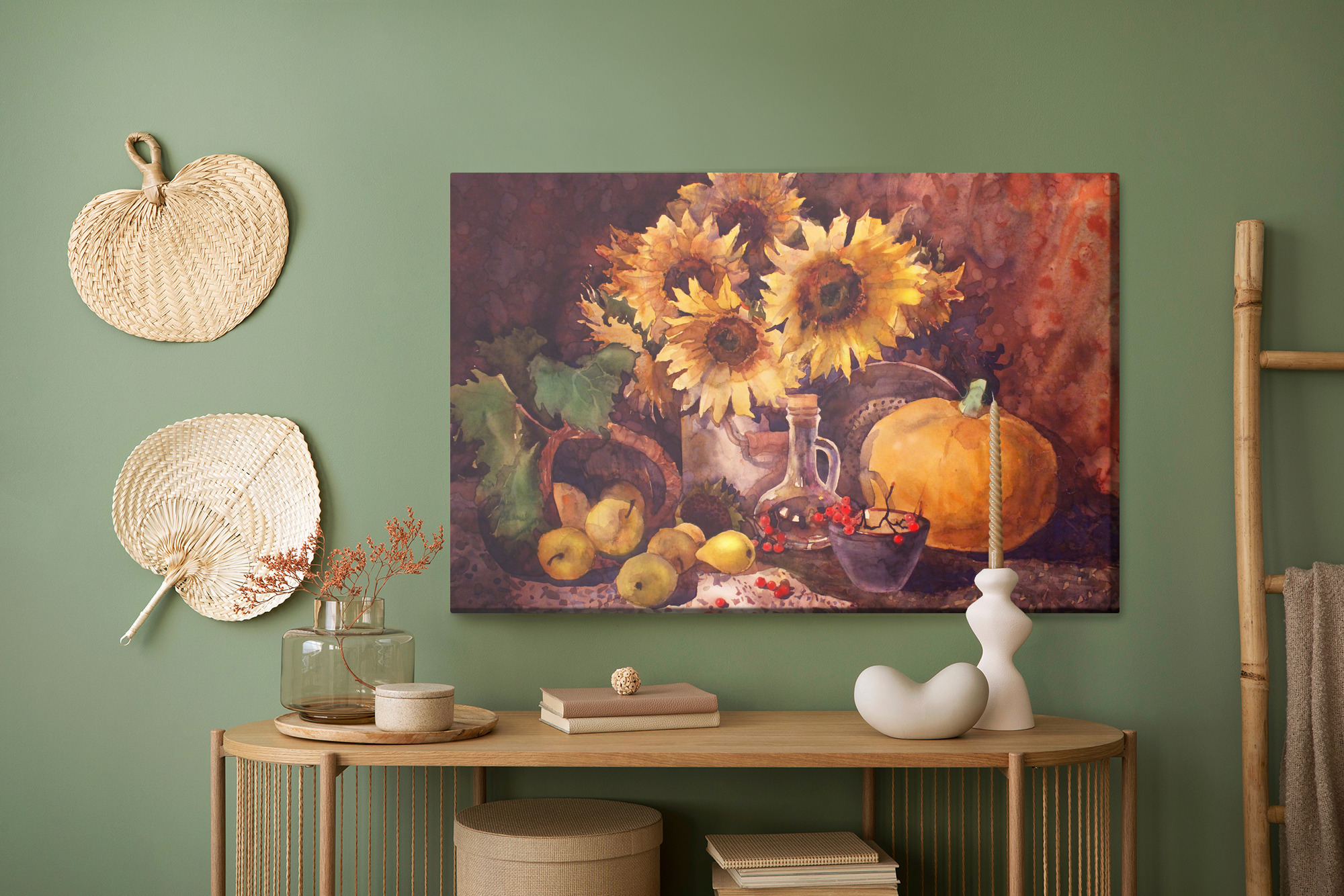 Autumn Still Life with Sunflowers. Canvas Print - Image 7