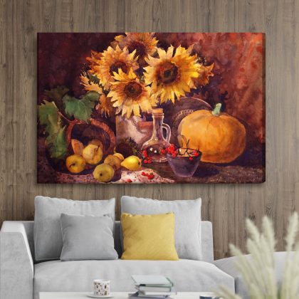 Autumn Still Life with Sunflowers. Canvas Print