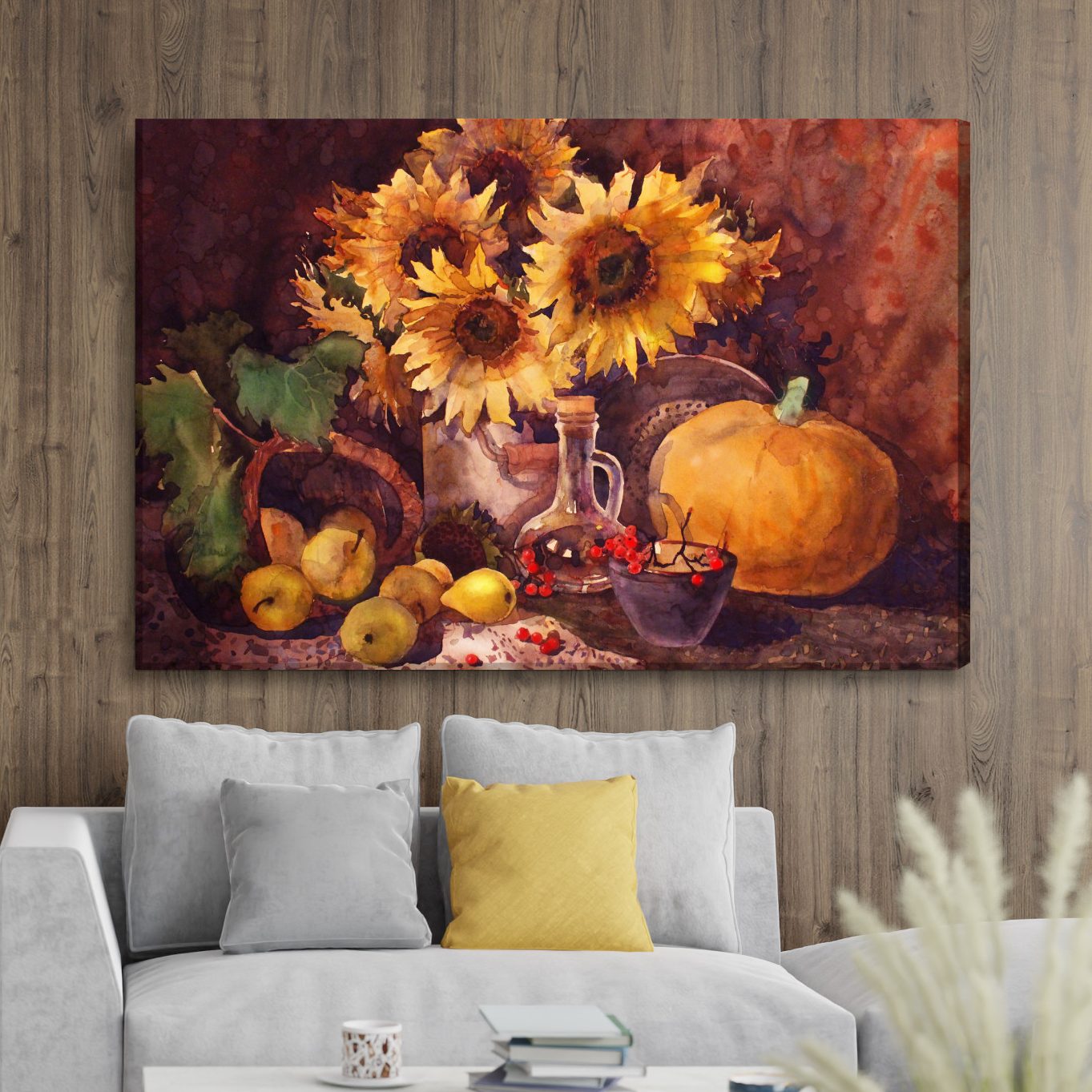 Autumn Still Life with Sunflowers. Canvas Print