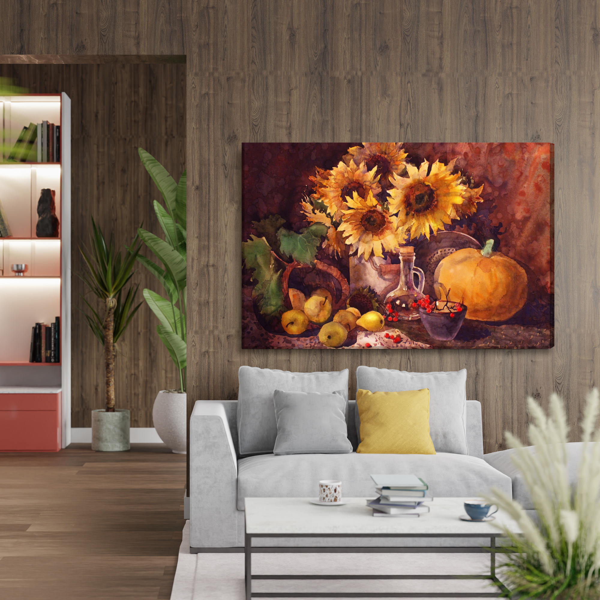 Autumn Still Life with Sunflowers. Canvas Print - Image 4