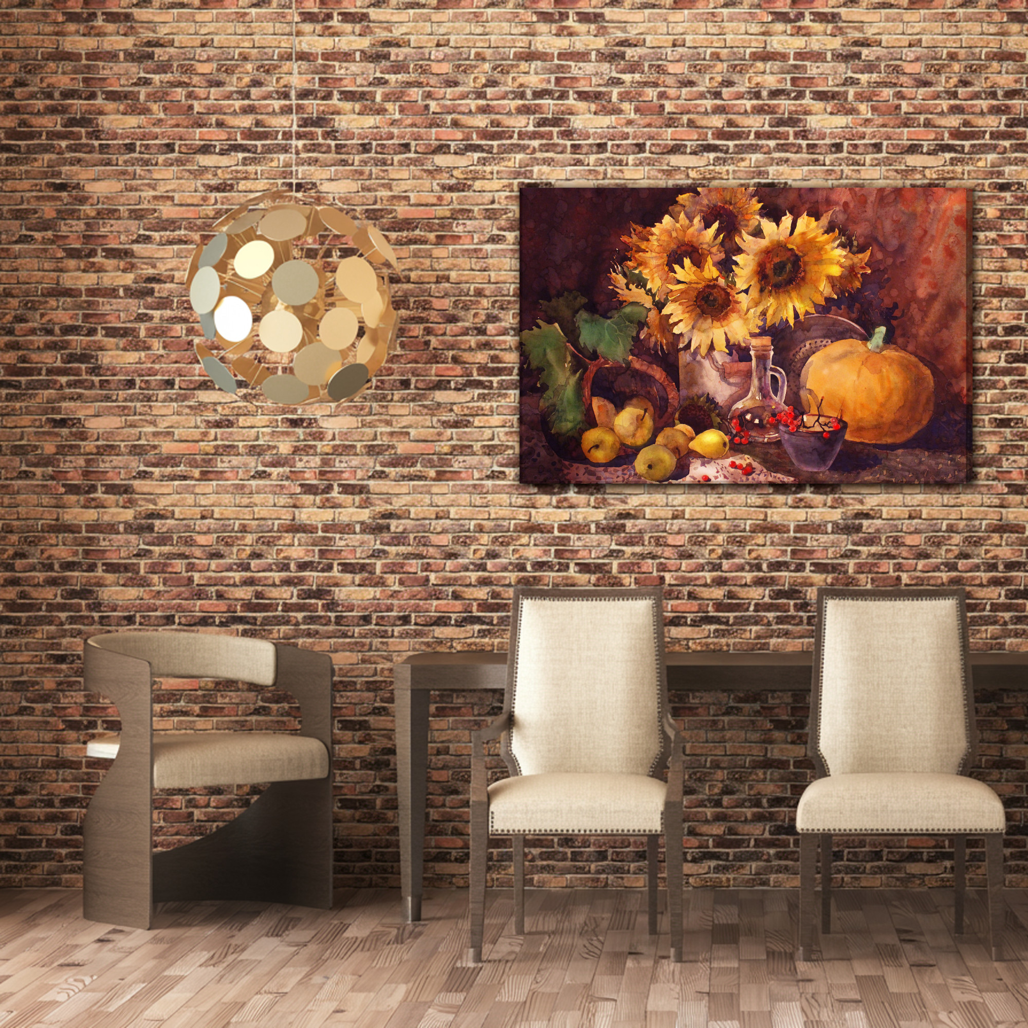 Autumn Still Life with Sunflowers. Canvas Print - Image 2