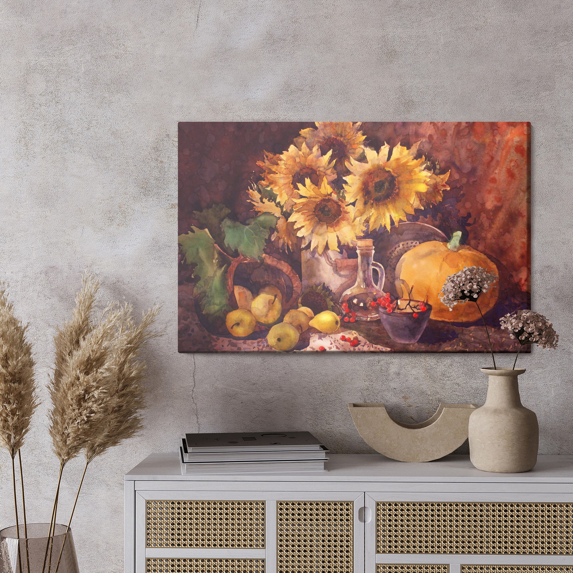 Autumn Still Life with Sunflowers. Canvas Print - Image 5