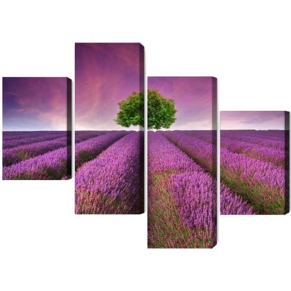 4-panel canvas print tree in a lavender field