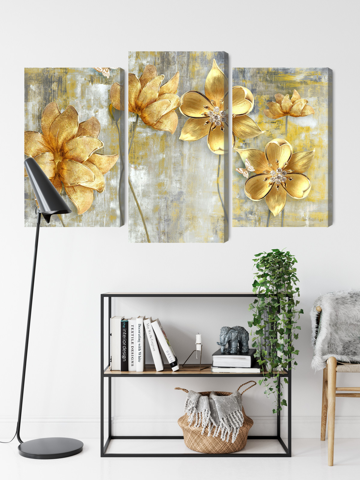 Triptych canvas print golden glamour flowers - Image 8