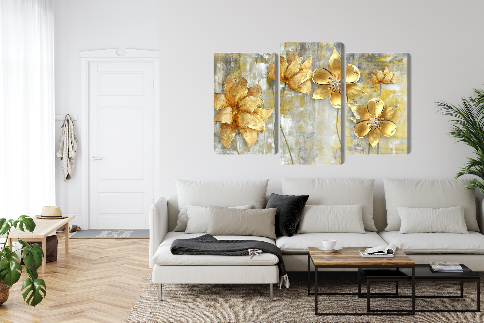 Triptych canvas print golden glamour flowers - Image 5