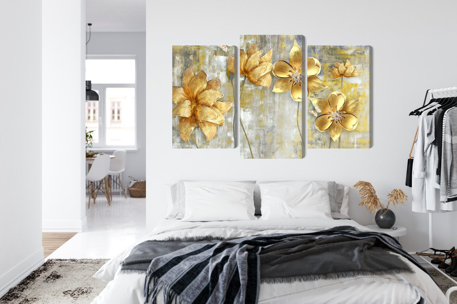 Triptych canvas print golden glamour flowers - Image 6