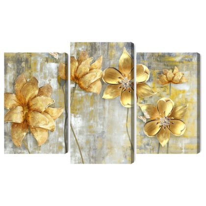 Triptych canvas print golden glamour flowers