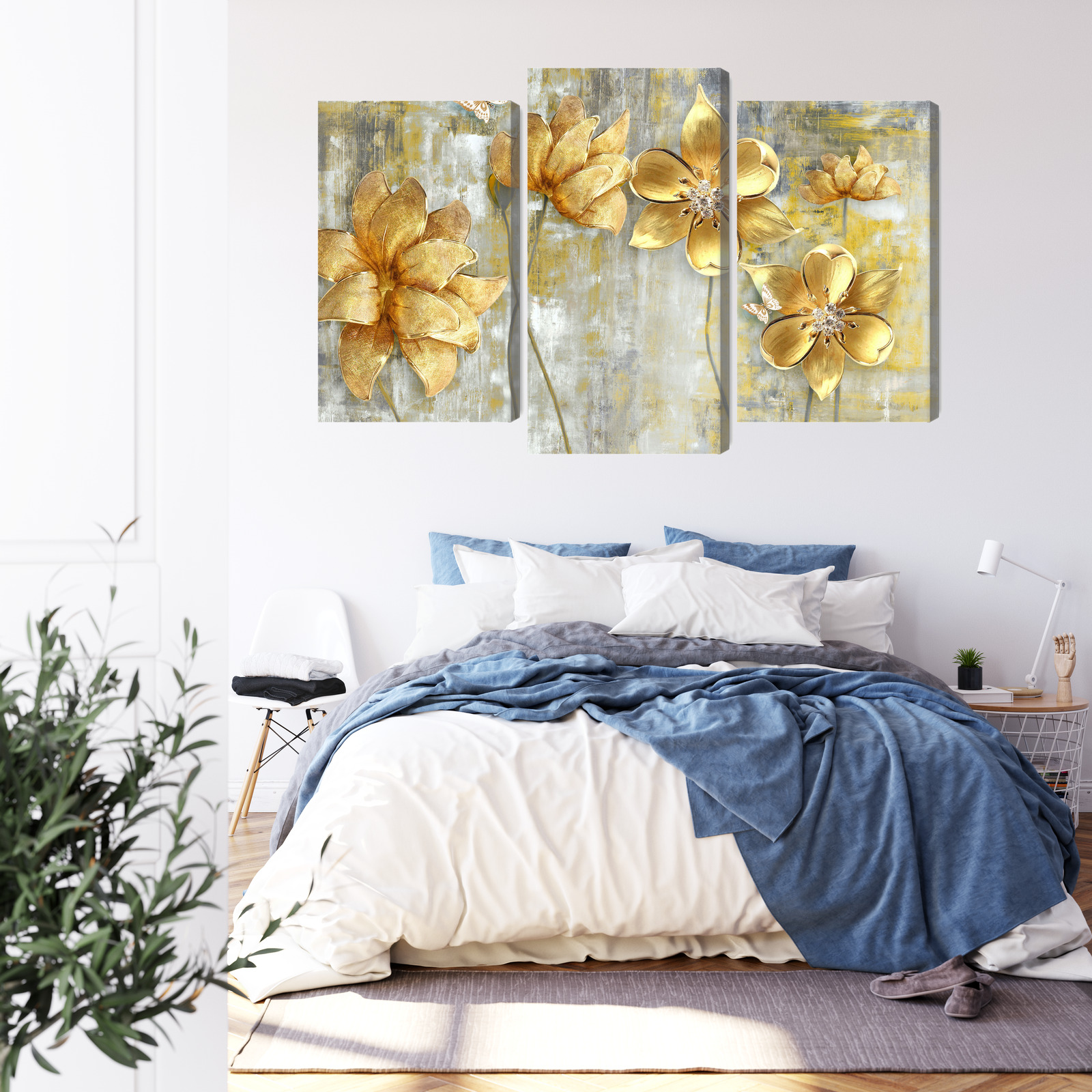 Triptych canvas print golden glamour flowers - Image 2