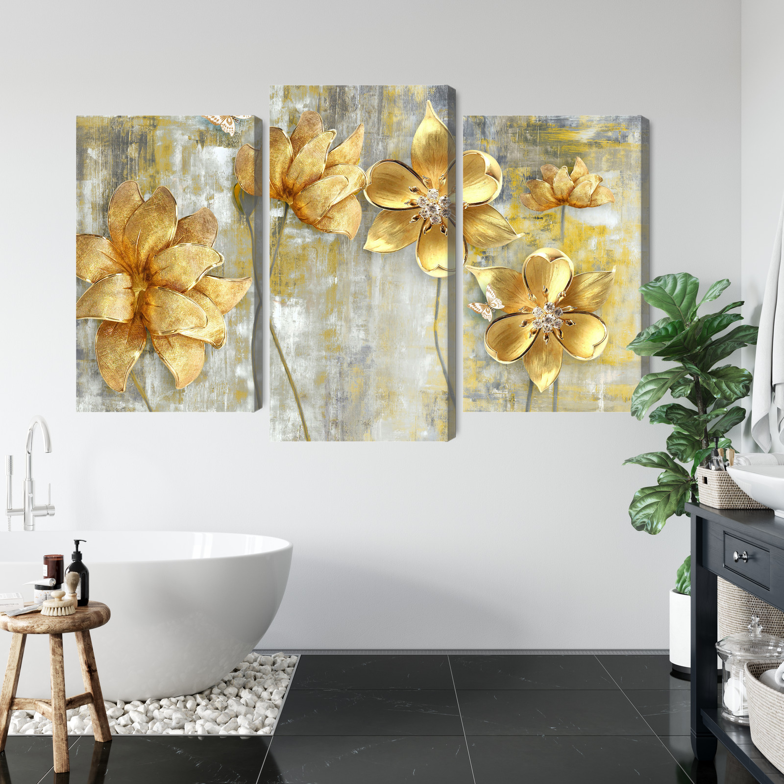 Triptych canvas print golden glamour flowers - Image 4