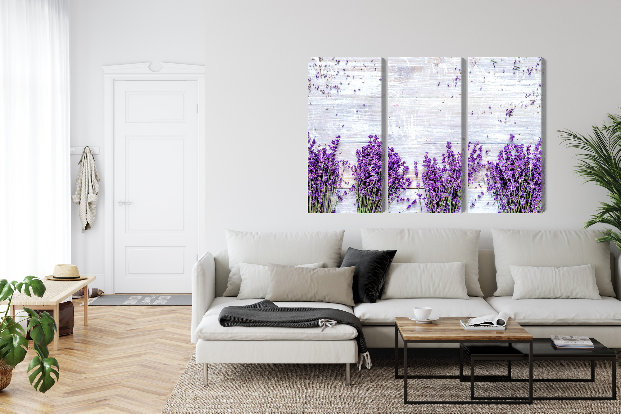 Triptych canvas print lavender on light wood - Image 5