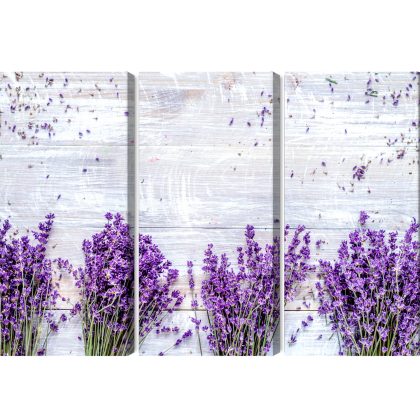 Triptych canvas print lavender on light wood
