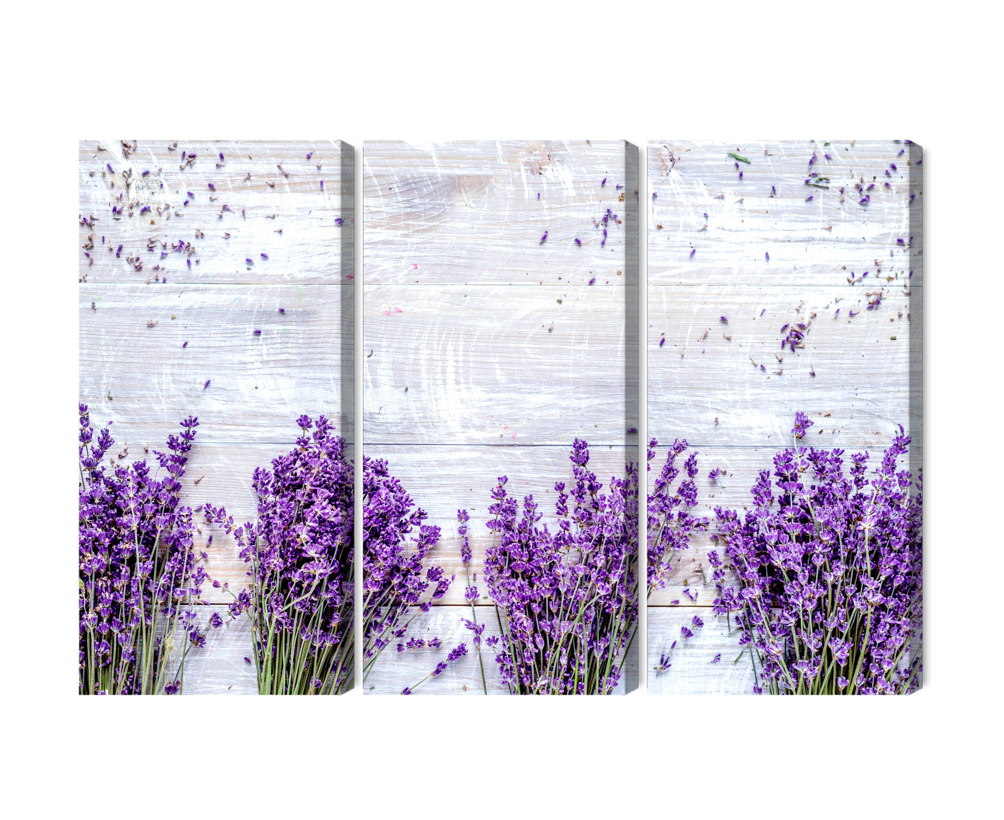 Triptych canvas print lavender on light wood