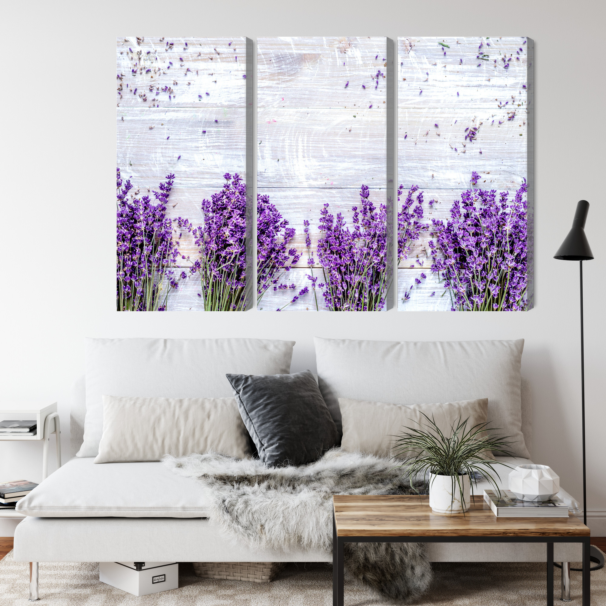 Triptych canvas print lavender on light wood - Image 3
