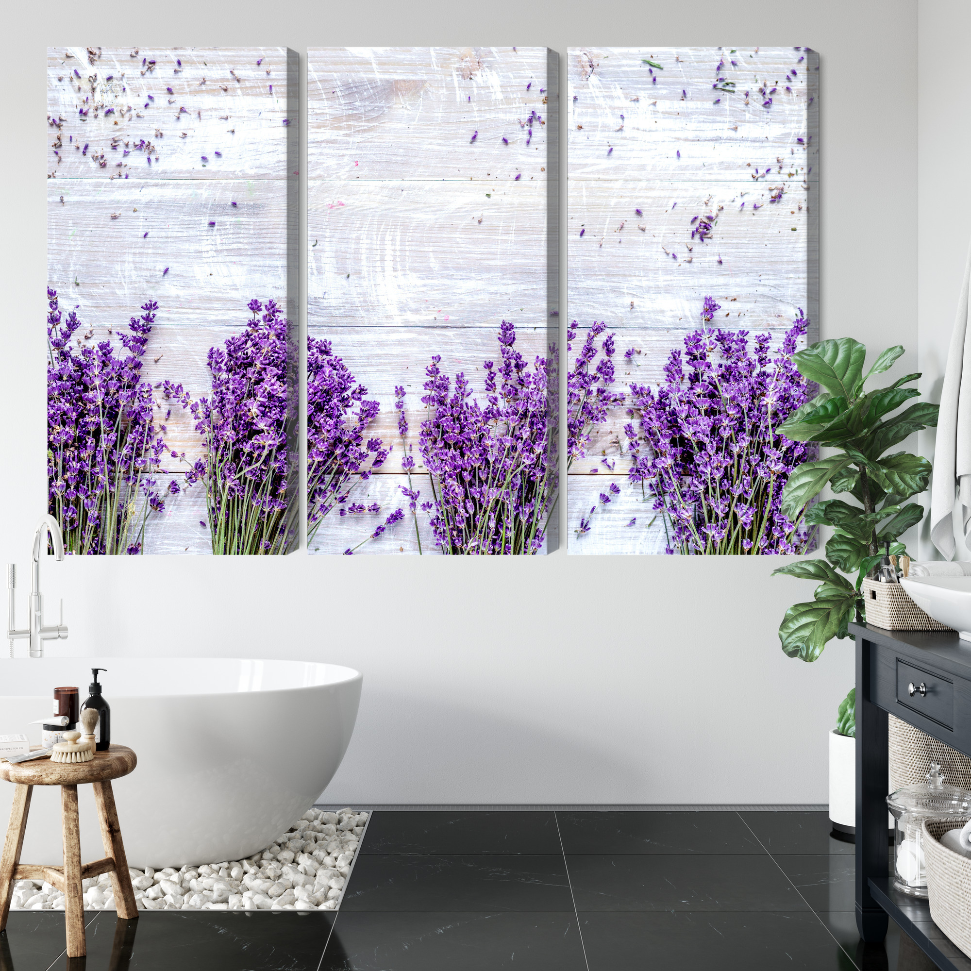 Triptych canvas print lavender on light wood - Image 4