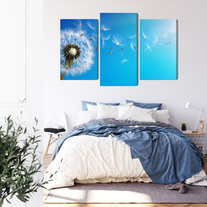Triptych canvas print dandelion on blue background - Image 2