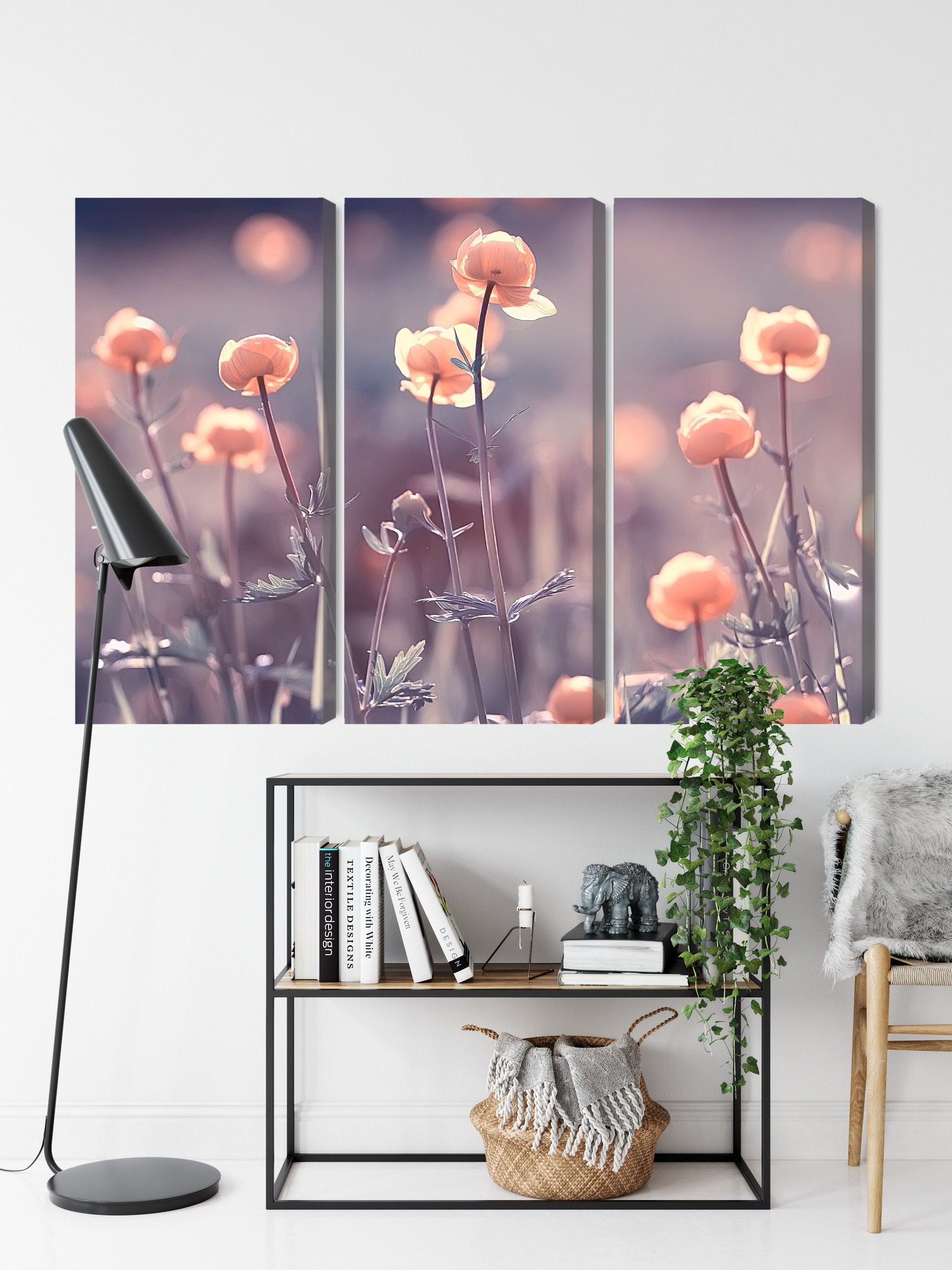 Mehrteiliges Leinwandbild Triptychon mit Pastellblumen – Bild 8