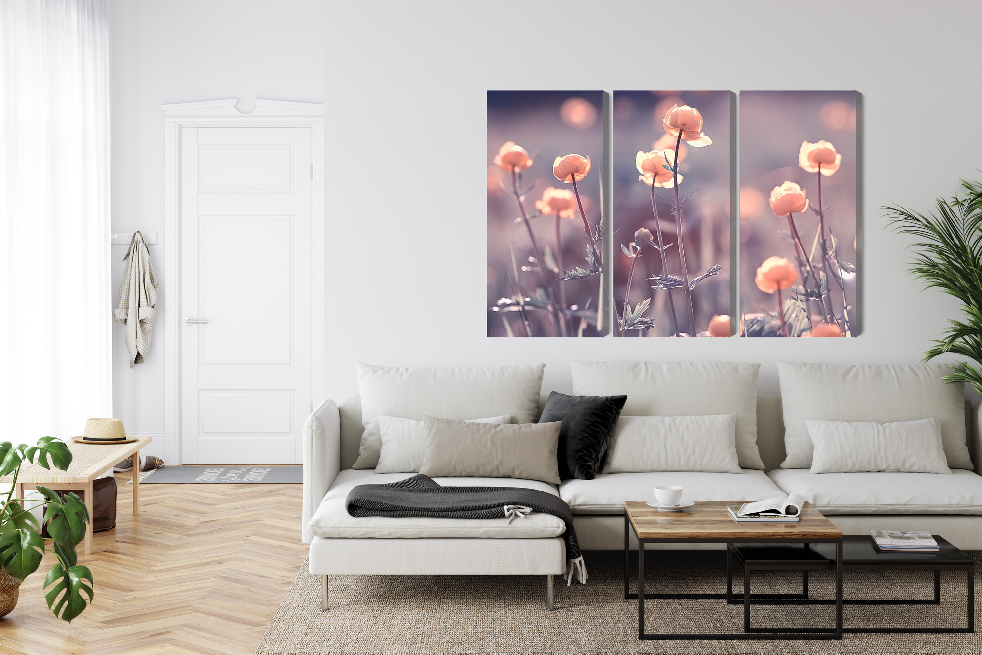 Mehrteiliges Leinwandbild Triptychon mit Pastellblumen – Bild 5