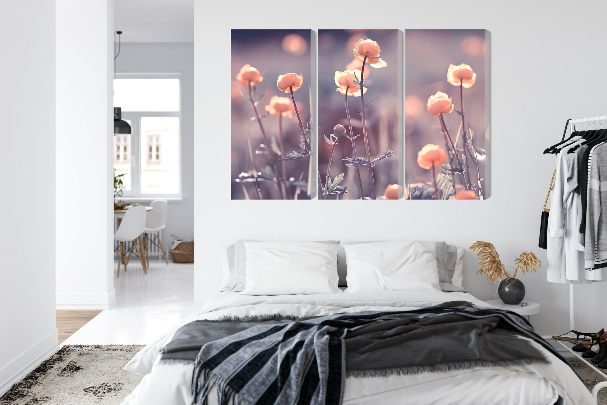 Mehrteiliges Leinwandbild Triptychon mit Pastellblumen – Bild 6