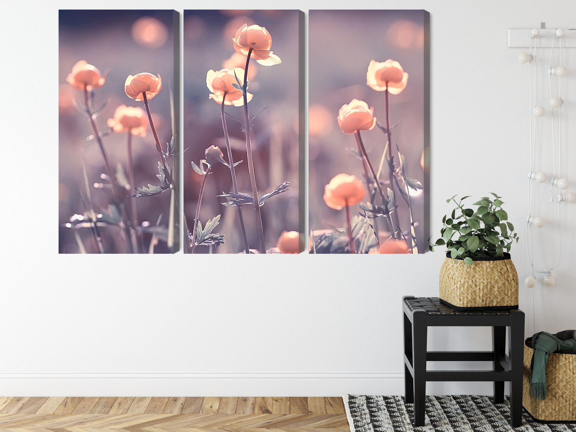 Mehrteiliges Leinwandbild Triptychon mit Pastellblumen – Bild 7