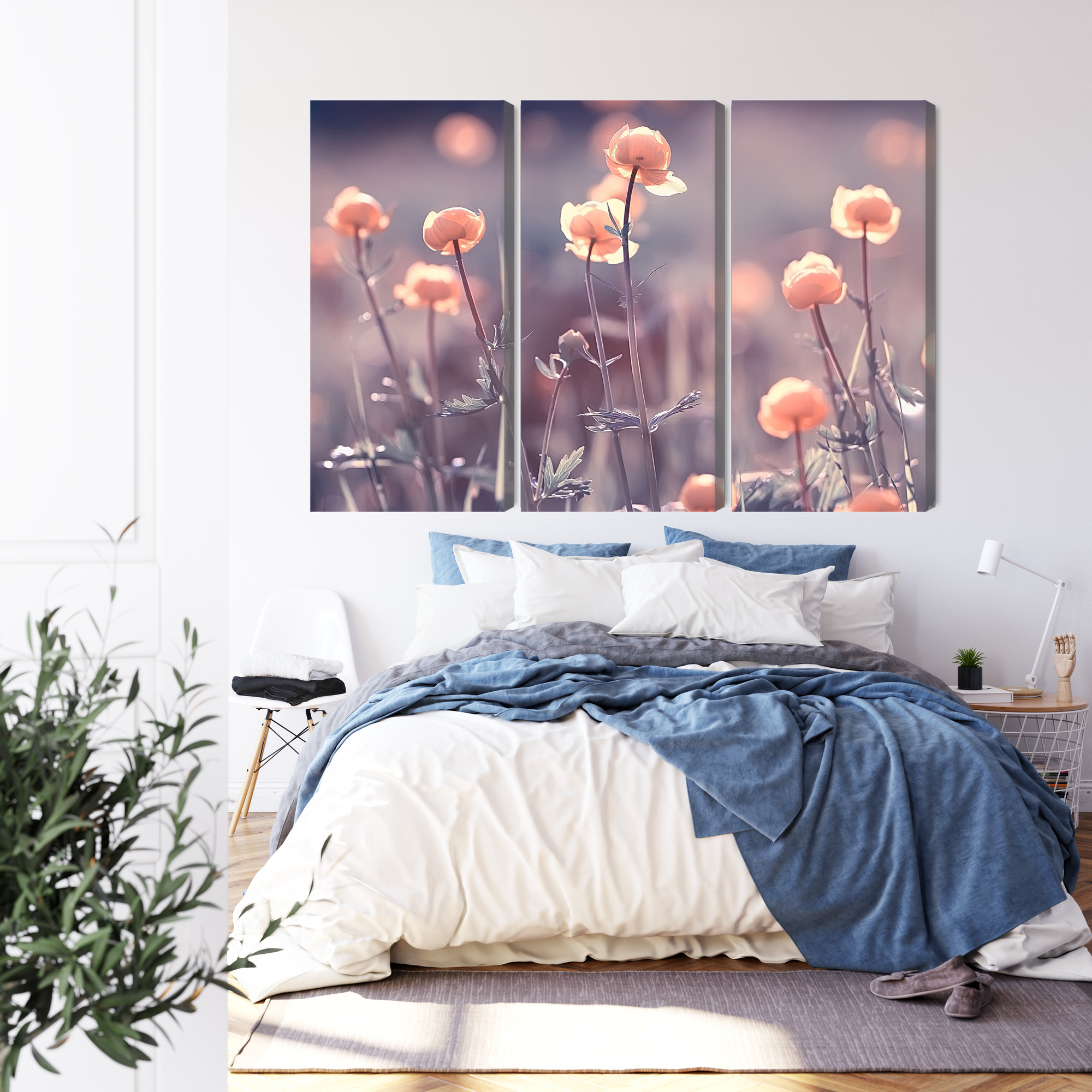 Mehrteiliges Leinwandbild Triptychon mit Pastellblumen – Bild 2
