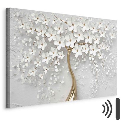 Canvas Print White Blossom Tree with a Golden Accent