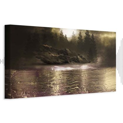 Wide canvas print Golden landscape in mist