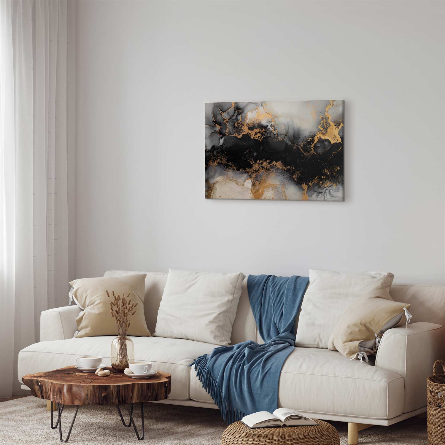 Canvas Print Black Abstract with Golden Accent - Image 2