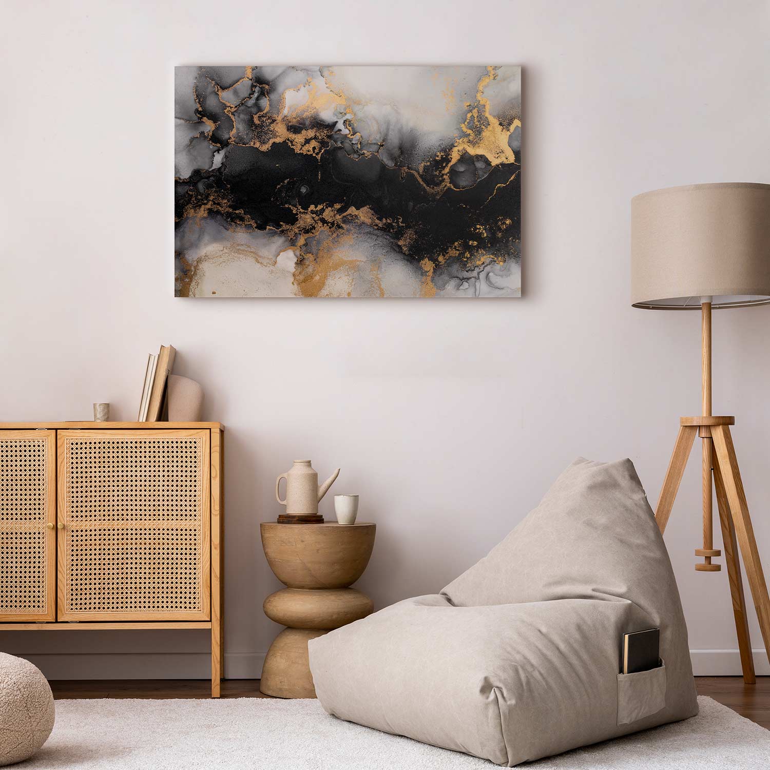 Canvas Print Black Abstract with Golden Accent - Image 3