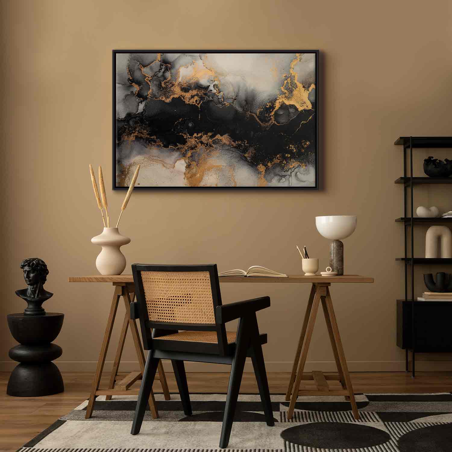 Canvas Print Black Abstract with Golden Accent - Image 14