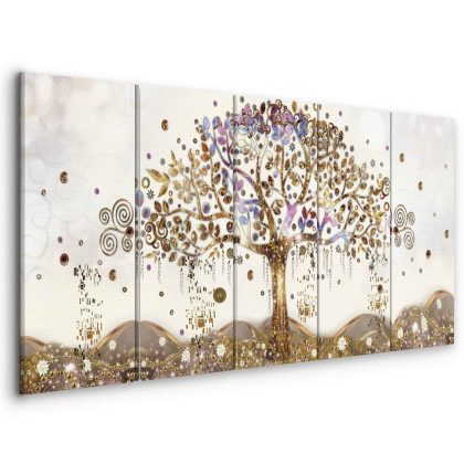 Multi-panel canvas print tree of life in golden elegance