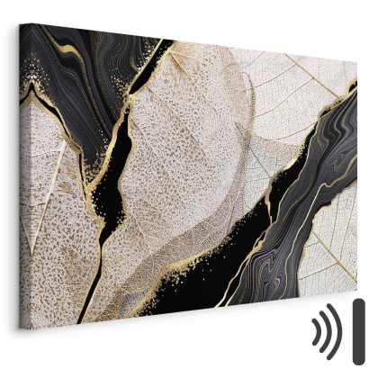 Canvas Art Golden Leaves in Black Abstraction
